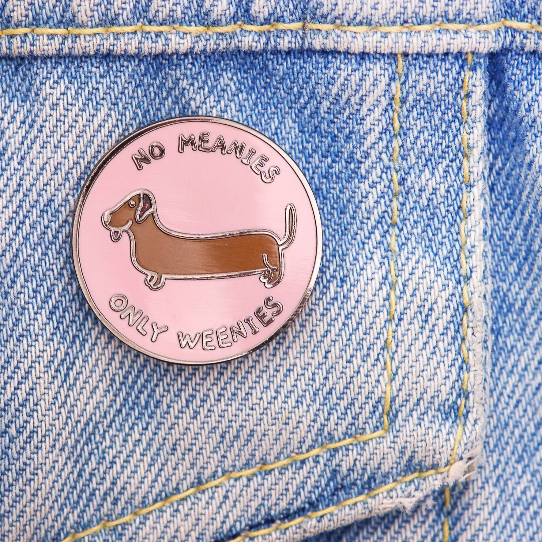 Fluffmallow (Custom duties for USA are pre-paid by us) – wholesale Lapel pin/button –  No Meanies Only Weenies Kawaii Sausage Dog Enamel Pin1