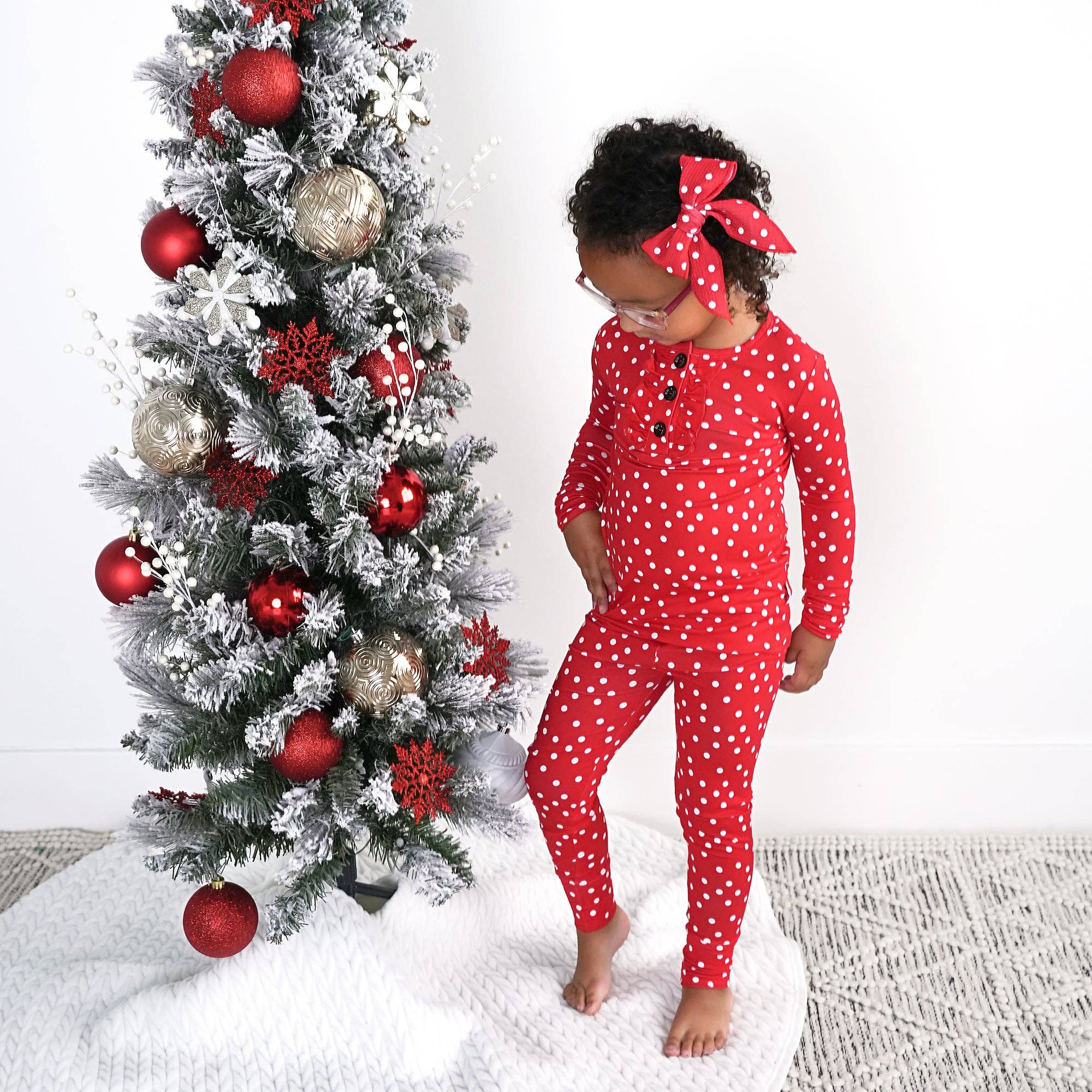 Gigi and Max - Wholesale Sleepwear Set - Kids - Ruby Dot Ruffle Two Piece Christmas Pajamas Holiday Matching3