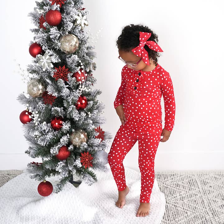Gigi and Max - Wholesale Sleepwear Set - Kids - Ruby Dot Ruffle Two Piece Christmas Pajamas Holiday Matching3