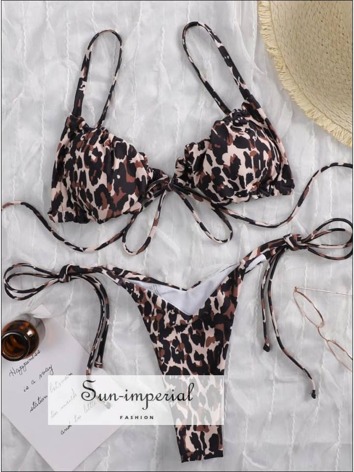 Sun Imperial – wholesale Tvådelad baddräkt - Dam – Kvinnor Leopardmönstrad Veckad Baddräkt med slips sidan och