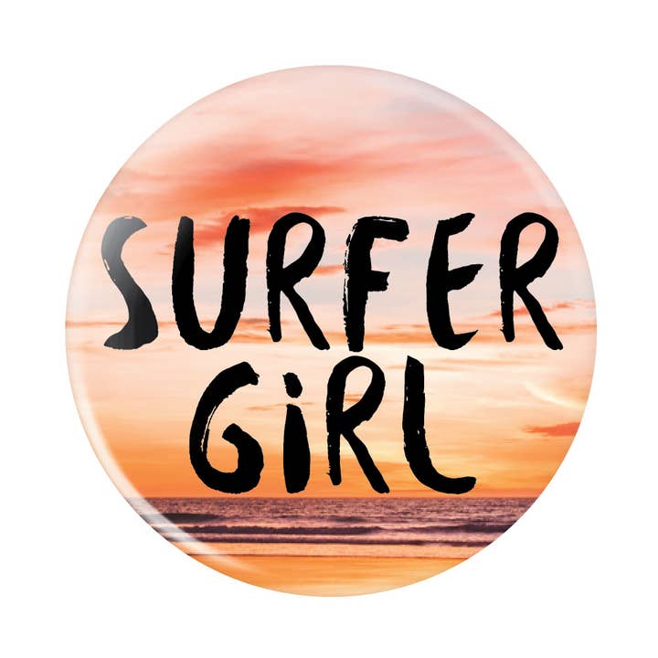 Surfer Girl 1.25" Button for wholesale by California Seashell Company