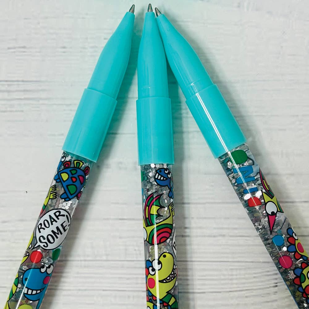 Rachel Ellen Designs – wholesale Pen – Ballpoint Glitter Pen - Dinosaurs - 24 in tub3