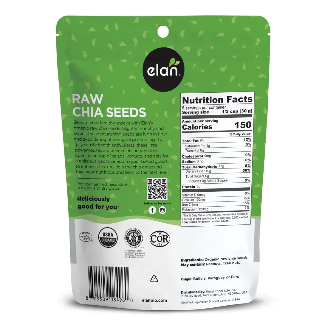 Elan - Wholesale Seeds/Kernels - Elan Organic Chia Seeds, Healthy Snacks, Vegan, Food (9 oz)1