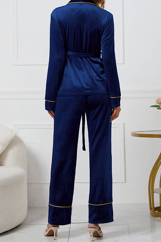 UNISHE - Vente Haut et bas de pyjama – femme - Ensemble de pyjama en velours brodé rose HYG04111