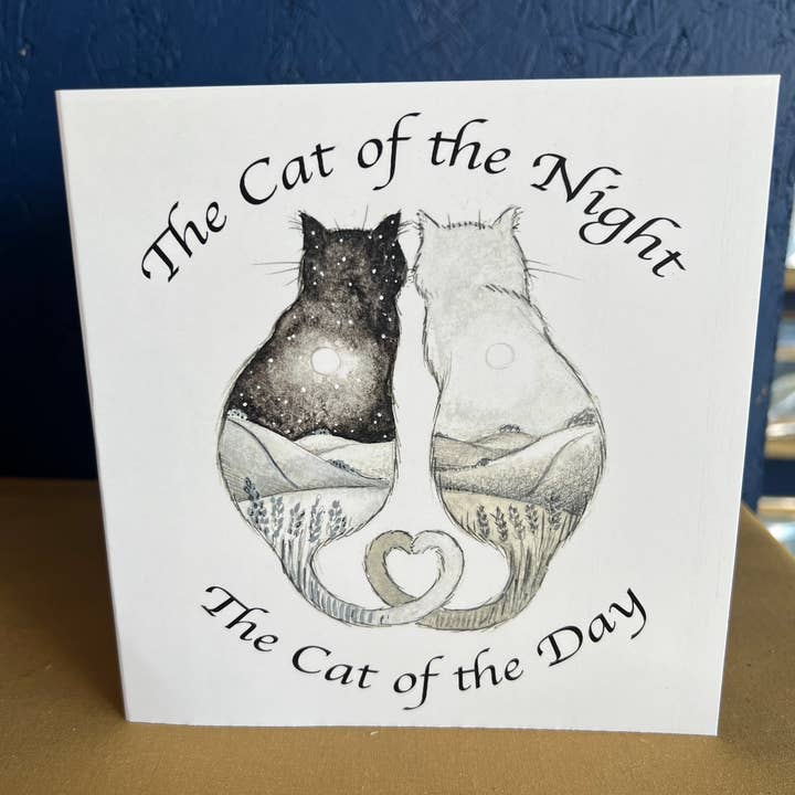 The Cat of the Night and The Cat of the Day greetings card for wholesale by Hannah Willow Art