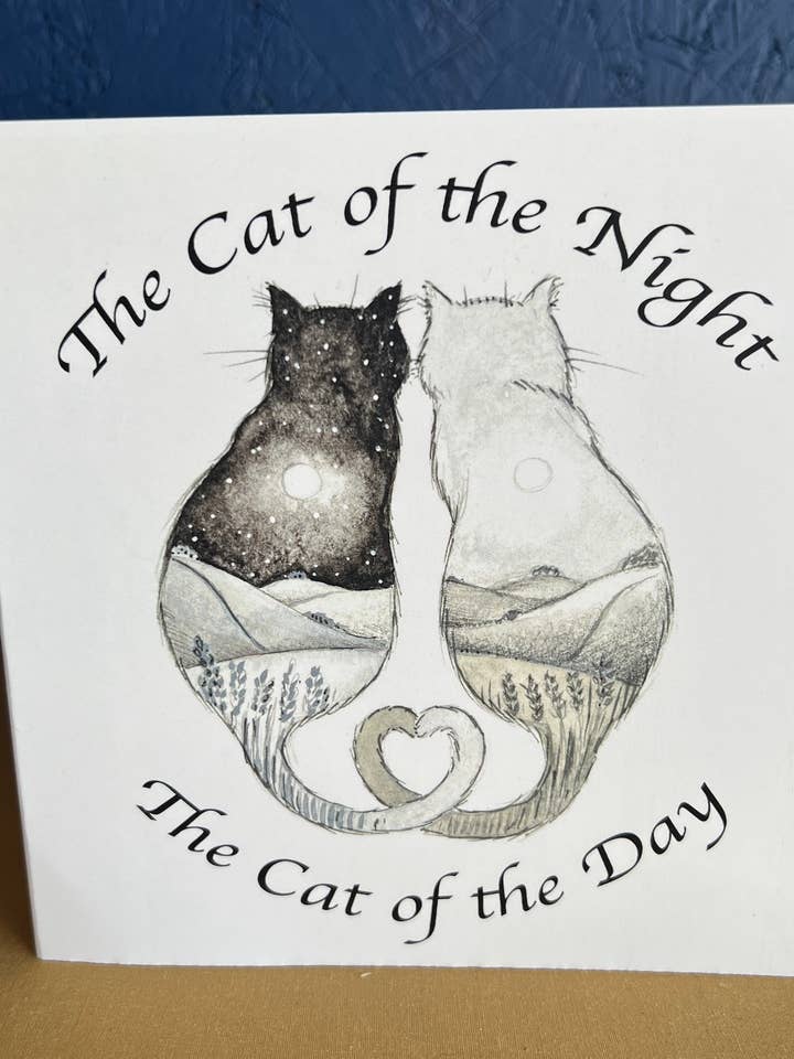 The Cat of the Night and The Cat of the Day greetings card for wholesale by Hannah Willow Art