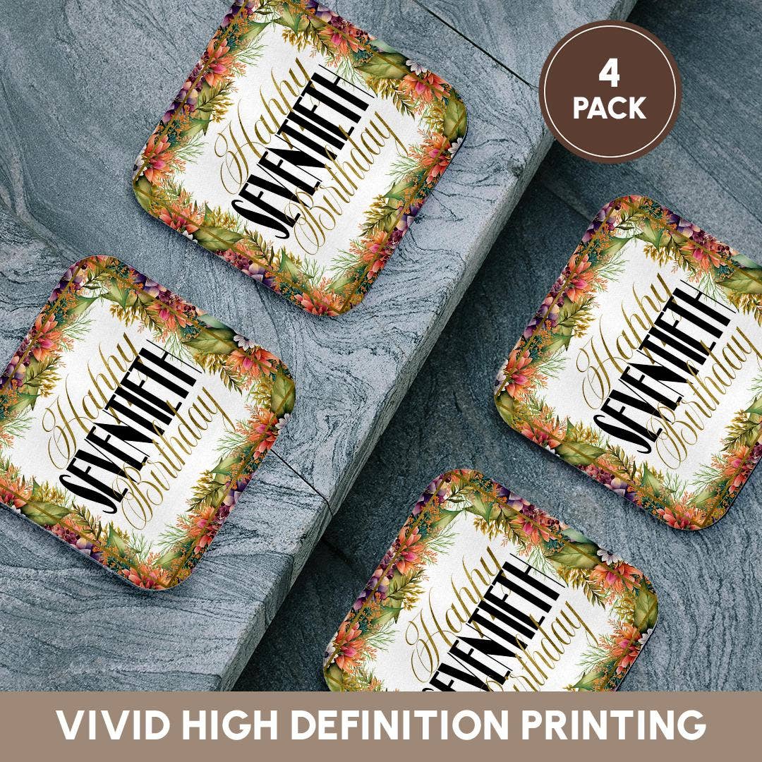 3dRose - Wholesale Coasters - 3dRose, Orange and Purple Flower Happy Sixtieth Birthday, Coaster12