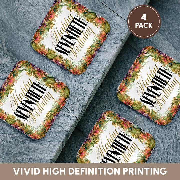 3dRose - Wholesale Coasters - 3dRose, Orange and Purple Flower Happy Sixtieth Birthday, Coaster12