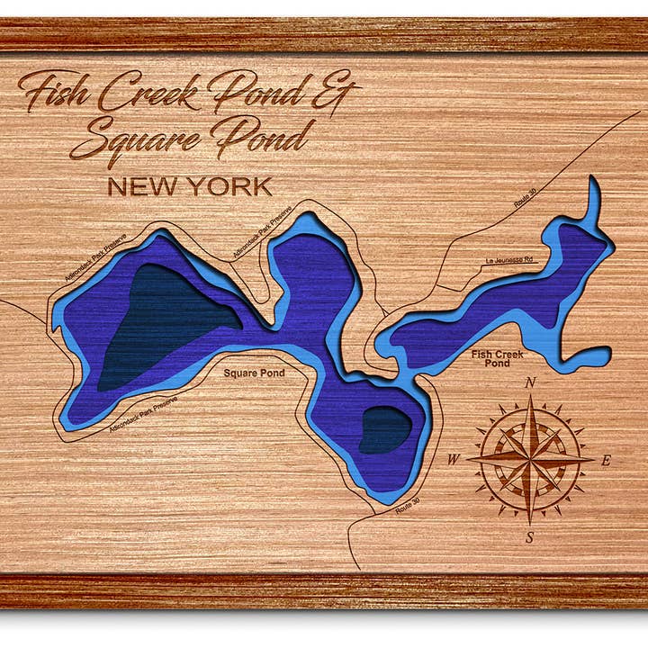 Decorazione da parete con mappa della profondità di Fish Creek & Square Pond NY per la vendita all'ingrosso da parte di Premier Gifts and More