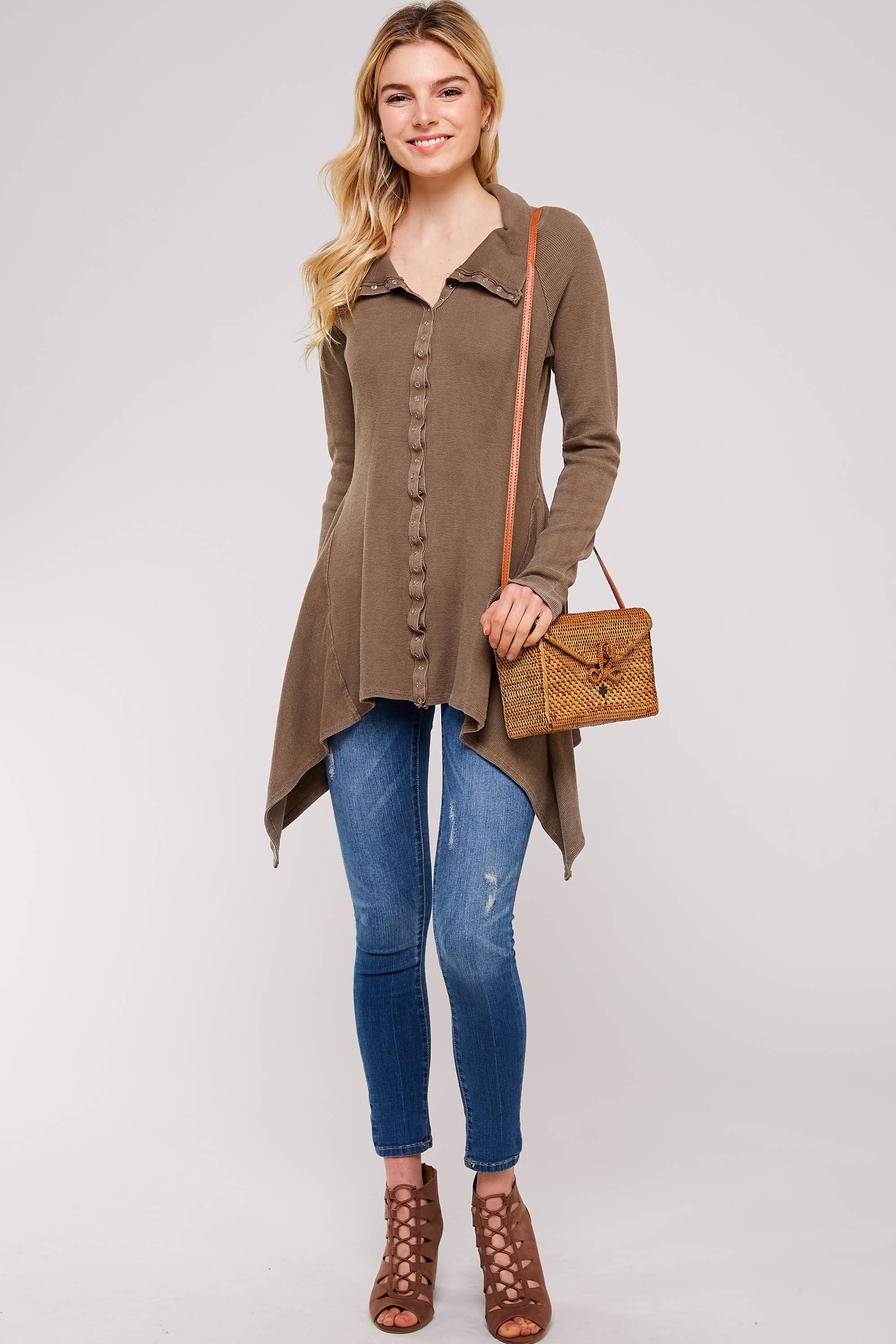 Urban X Apparel – Blusão - Mulher por atacado – Jaqueta térmica de botão lavado Urban X L/S com gola56