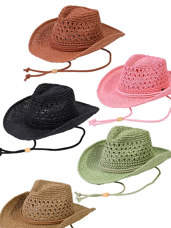 C.C Paper Straw Open Weaved Cowboy Hat for wholesale by Hana