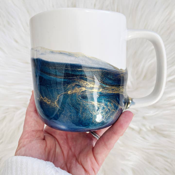 Sam + Sea Artistry - Wholesale Coffee Mug - Artisan Ceramic Coffee Mug (Deep Teal + Gold)0