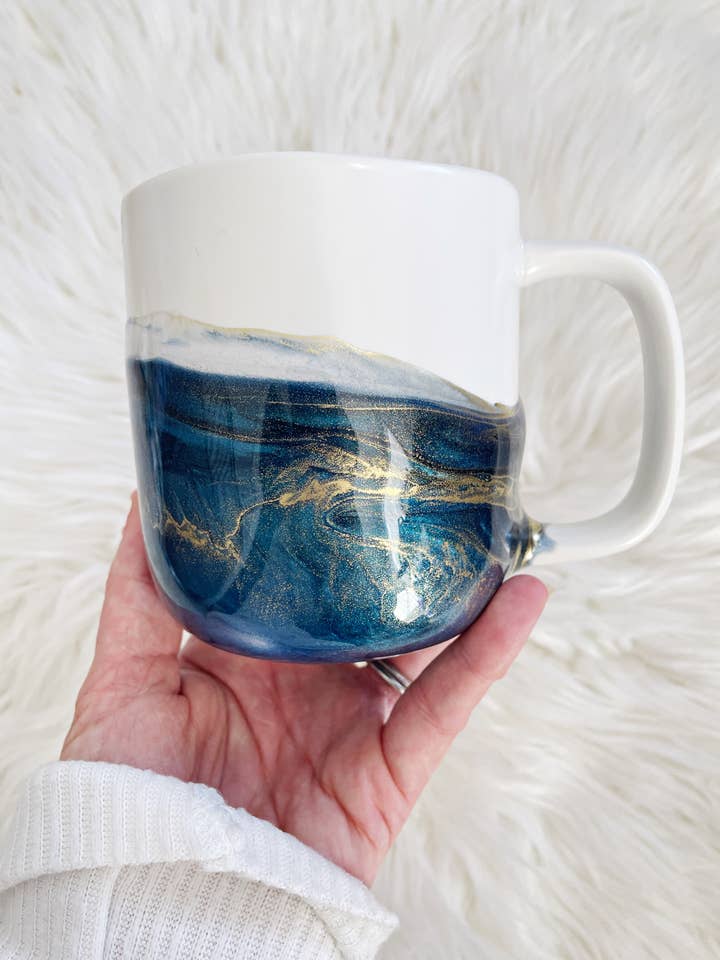 Artisan Ceramic Coffee Mug (Deep Teal + Gold) for wholesale by Sam + Sea Artistry