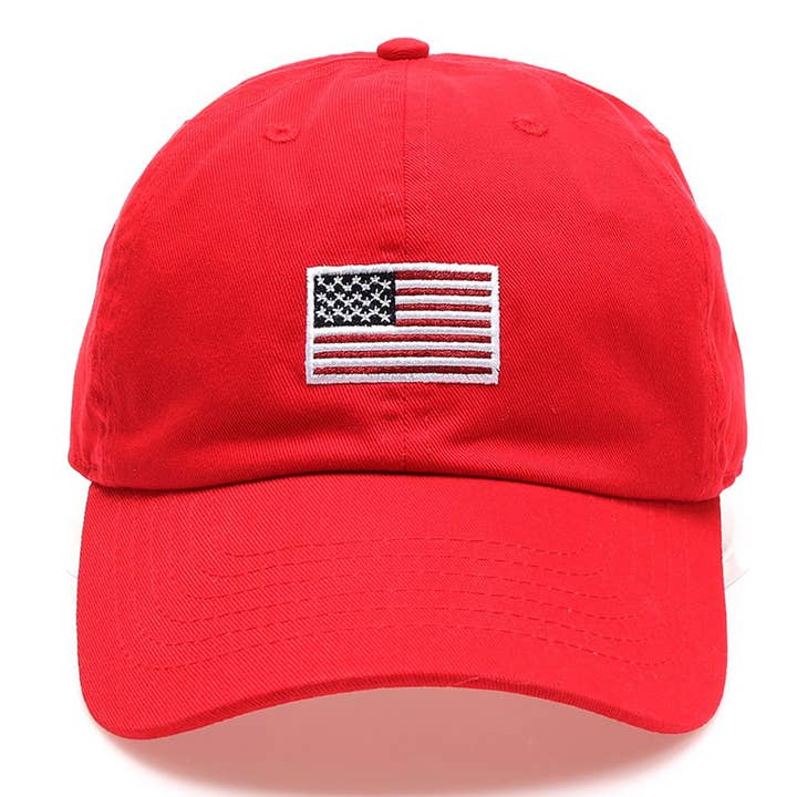 Fashion City - Wholesale Baseball Cap - Unisex - American Flag Patched Cotton Baseball Cap