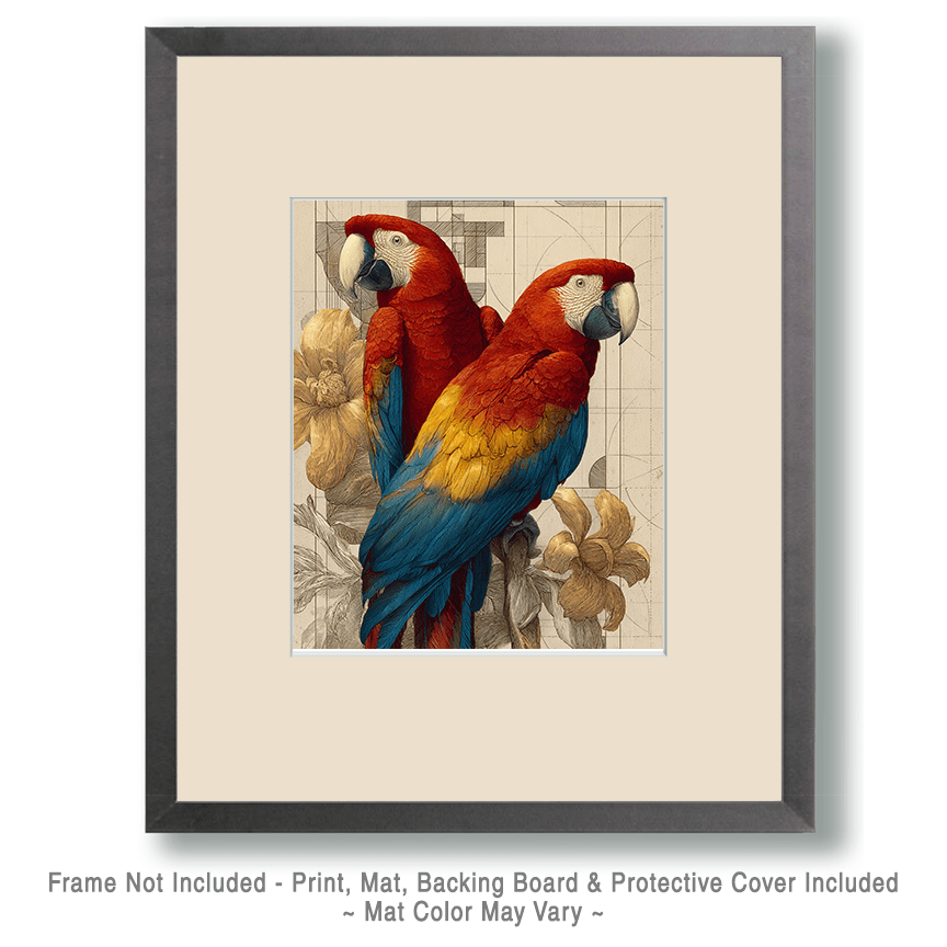 Mowbi - Vente Affiche d'art - Aras stylisés - Animaux de zoo - Impression artistique de faune biophilique - Œuvre 8"x10" pour cadre 11"x14"1