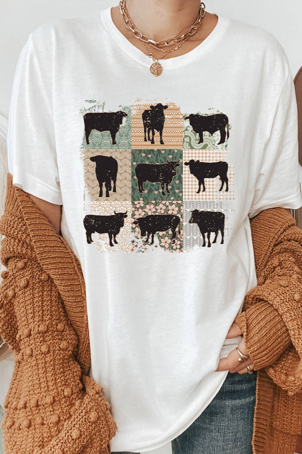 Kissed Apparel - Wholesale Screen Printed T-Shirt - Women's - Vintage Quilted Cow Graphic Tee4