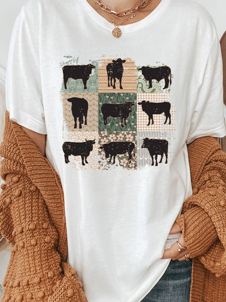 Kissed Apparel - Wholesale Screen Printed T-Shirt - Women's - Vintage Quilted Cow Graphic Tee4
