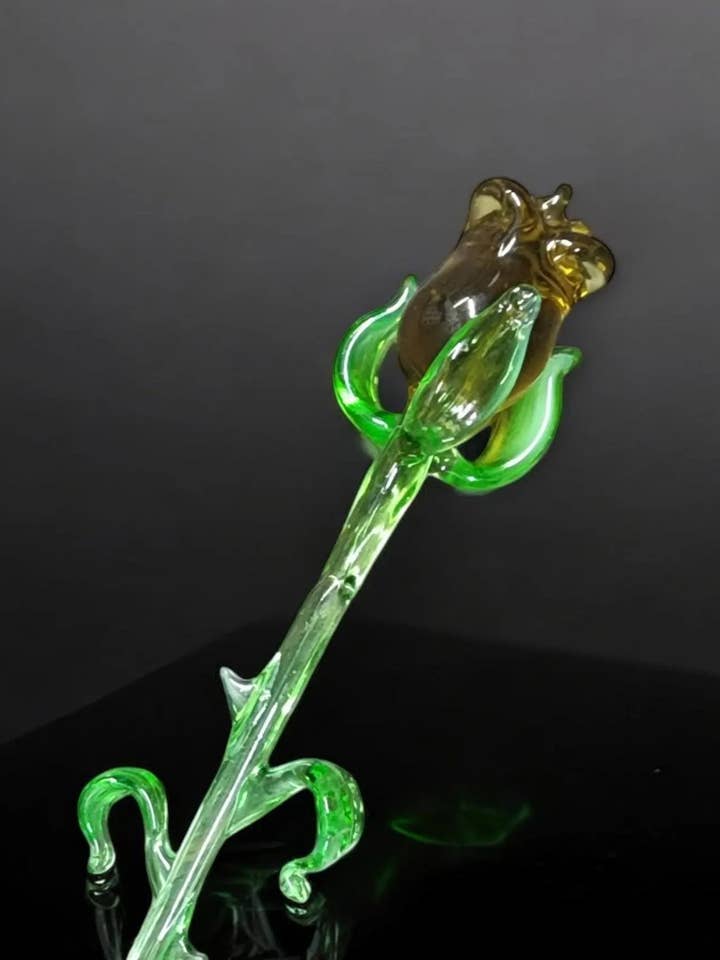 Glass Rose - Amber - Single Rose - Handmade - Short Stem for wholesale by Glass by Iness