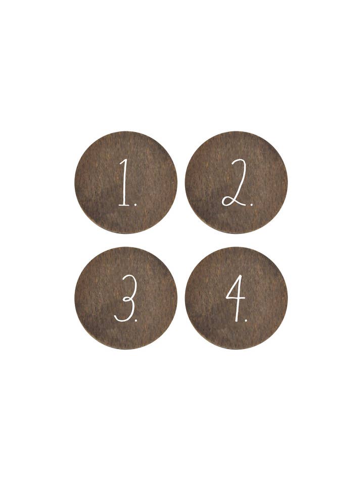 Rae Dunn „Numbers” Set van 4 Donkerhouten ronde deurknoppen/ladetrekkers voor wholesale door DesignStyles Home