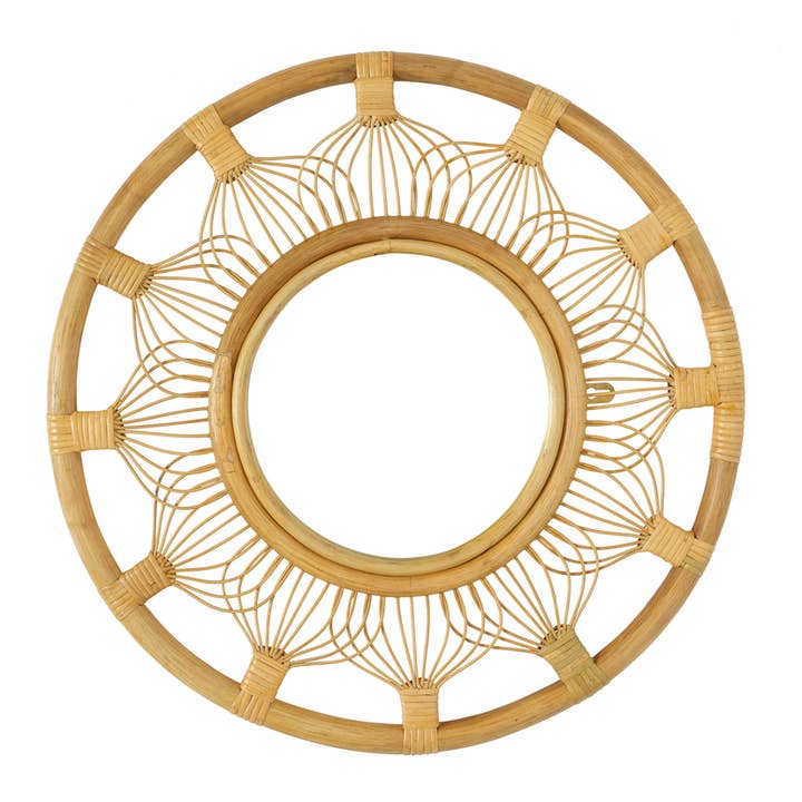 Handmade Boho Rattan Wall Decor Rattan Accent Mirror 26" for wholesale by Amara