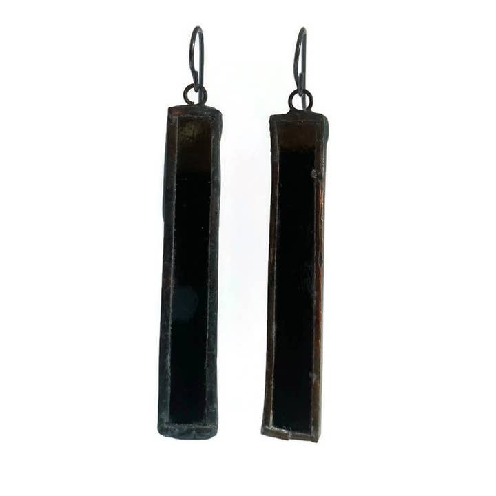 Stained Glass Earrings- Long Rectangle-Black for wholesale by Citybitz
