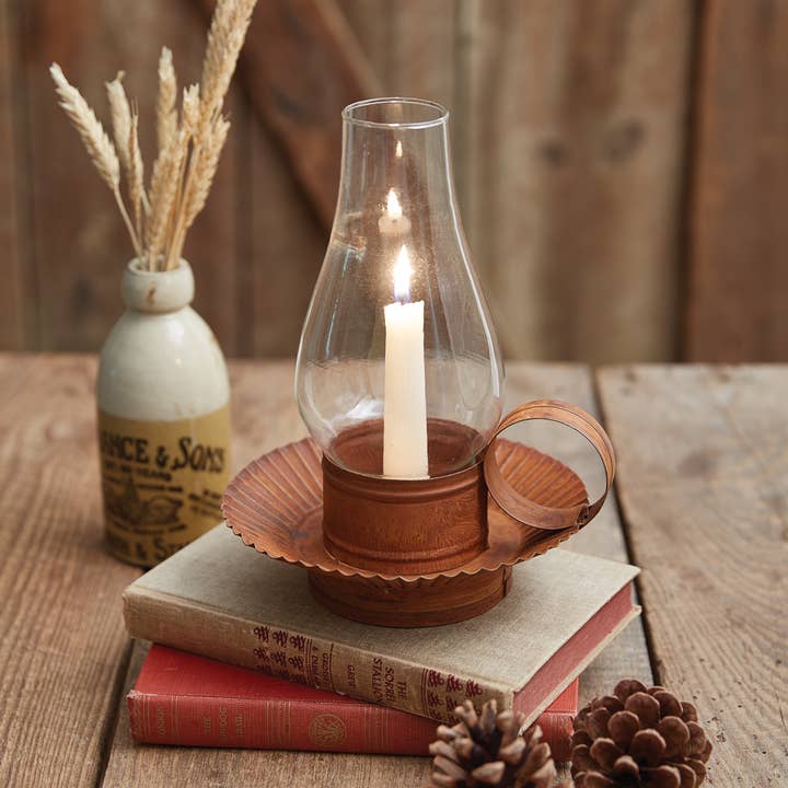 CTW Home Collection - Wholesale Candle Holder - Rustic Chamberstick Candle Holder with Glass Hurricane