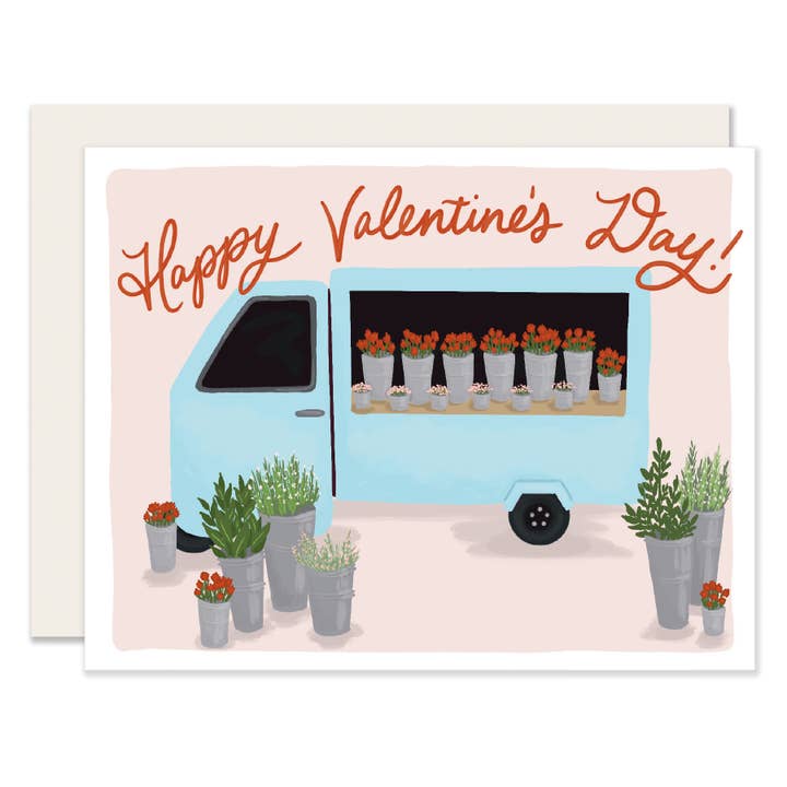 Slightly Stationery - Wholesale Valentine's Day Card - Valentine Flower Truck Card | Sweet Valentine’s Day Card
