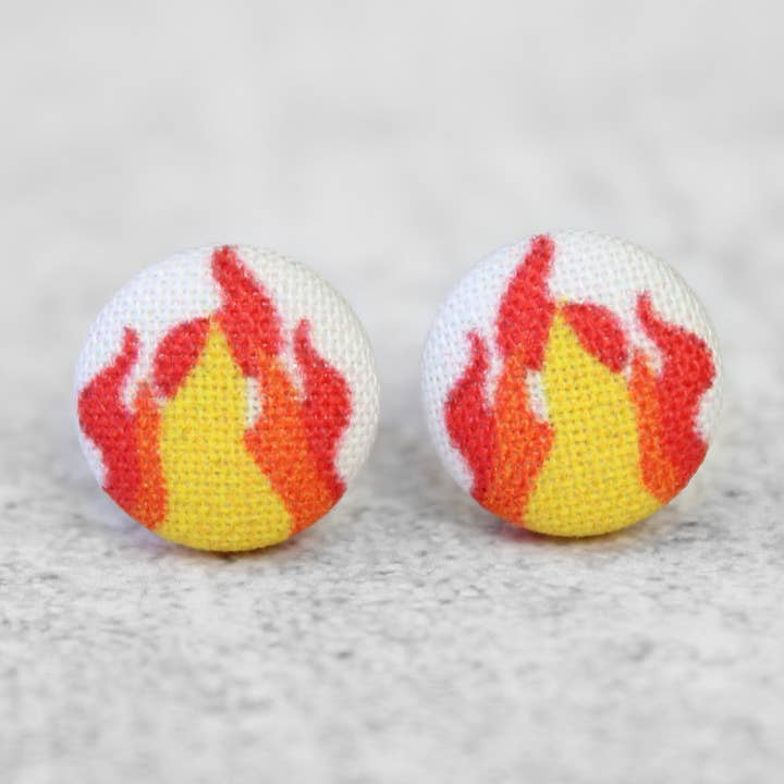 Fire Fabric Button Earrings for wholesale by Rachel O's