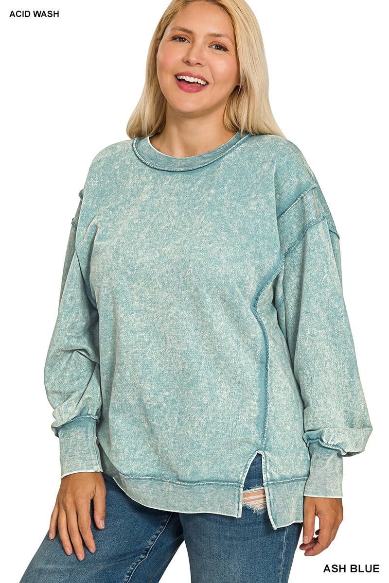 42POPS - Wholesale Sweatshirt - Women's - ,.SI-28084 Plus Acid Wash F/Terry Exposed Seam Sweatshirt2
