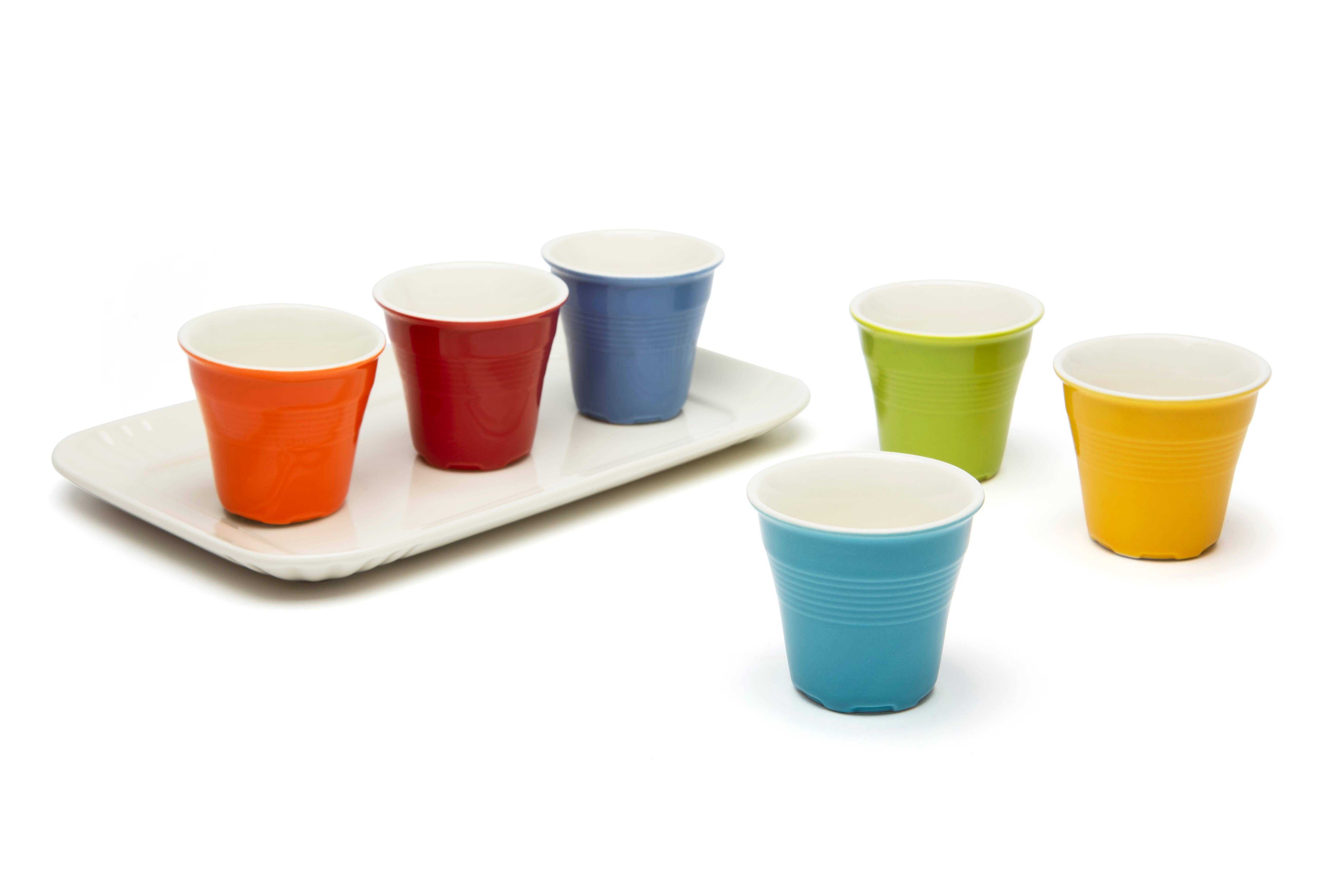 multicolour Set of 6 Colored Coffee Cups with Tray for wholesale on Faire0