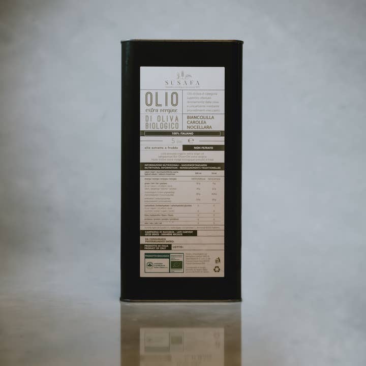 Olio extravergine di oliva biologico Evo - Lattina 5L (Copia) per la vendita all'ingrosso da parte di Società Agricola Susafa Srl