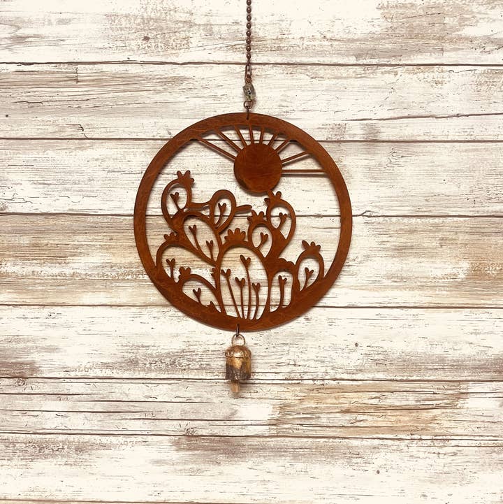 Prickly Pear 8 Inch Bell Garden Chime Rustic Southwest Gift for wholesale by Universal Ironworks USA