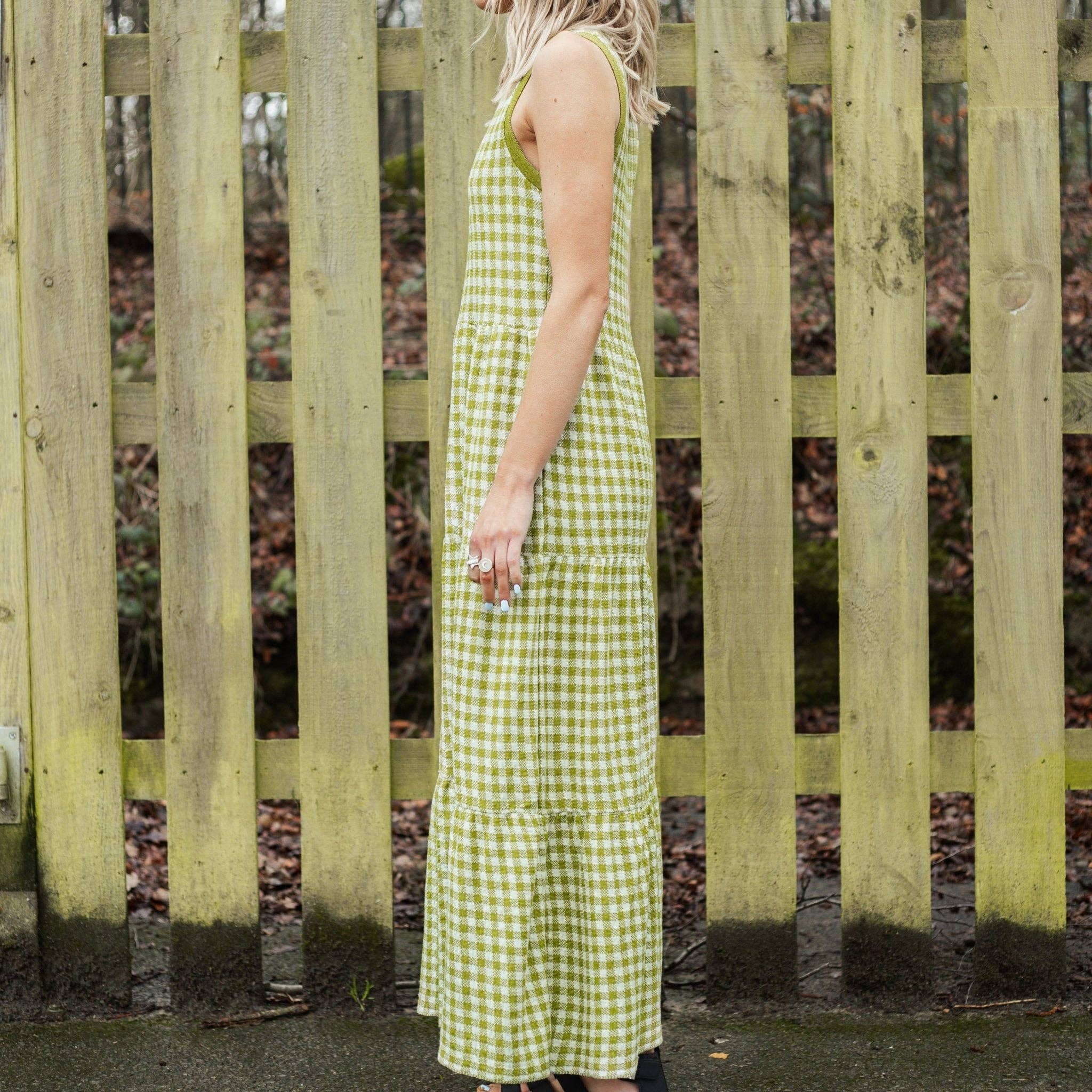Cara & The Sky - Wholesale Dress - Women's - Paula Gingham Cotton Knitted Maxi Dress - Green8