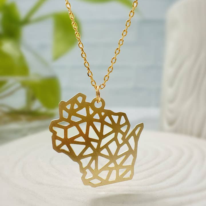 Wisconsin State Geometric Necklace for wholesale by A Tea Leaf Jewelry