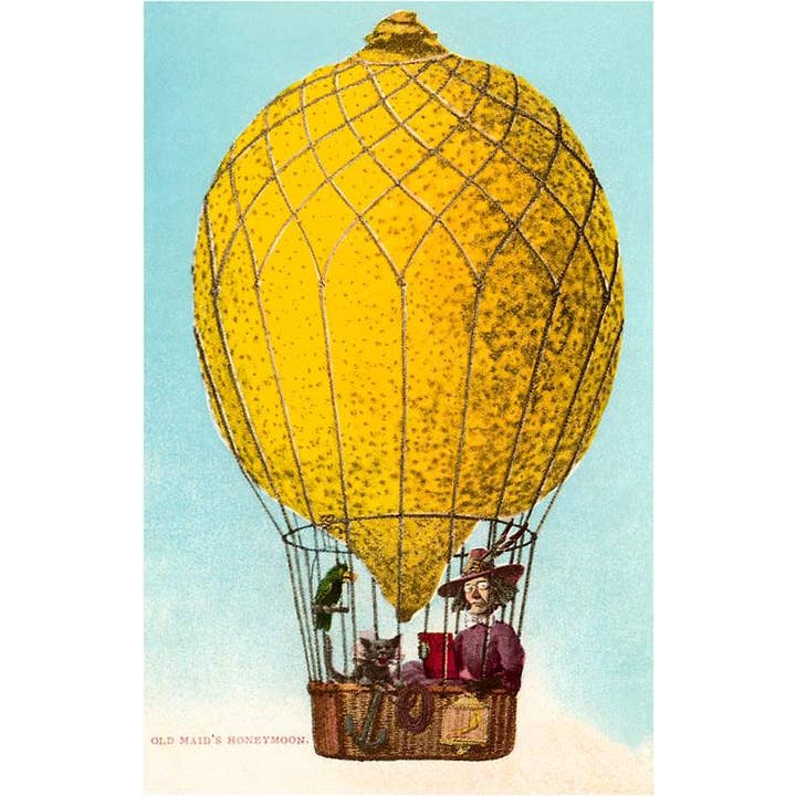 Ansichtkaart CA-346 Oude Vrijster's Huwelijksreis, Citroenballon voor wholesale door Found Image Press