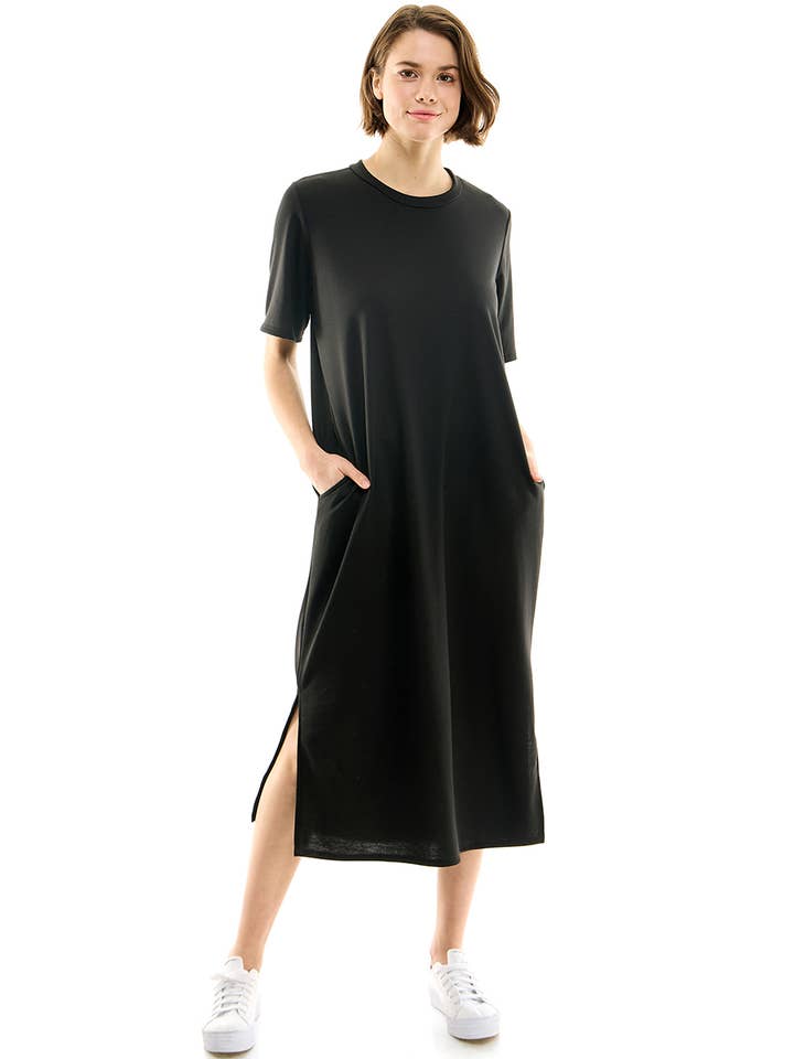 Azules Clothing - Wholesale Dress - Women's - 8272FT | Luxe Comfort French Terry Midi Dress | Made in USA