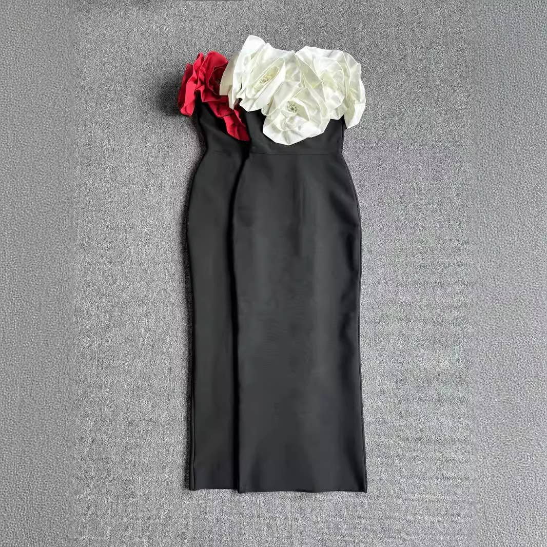 Productseeker – wholesale Klänning - Dam – DR0190 Elegant blommig bandageklänning - svartvitt16