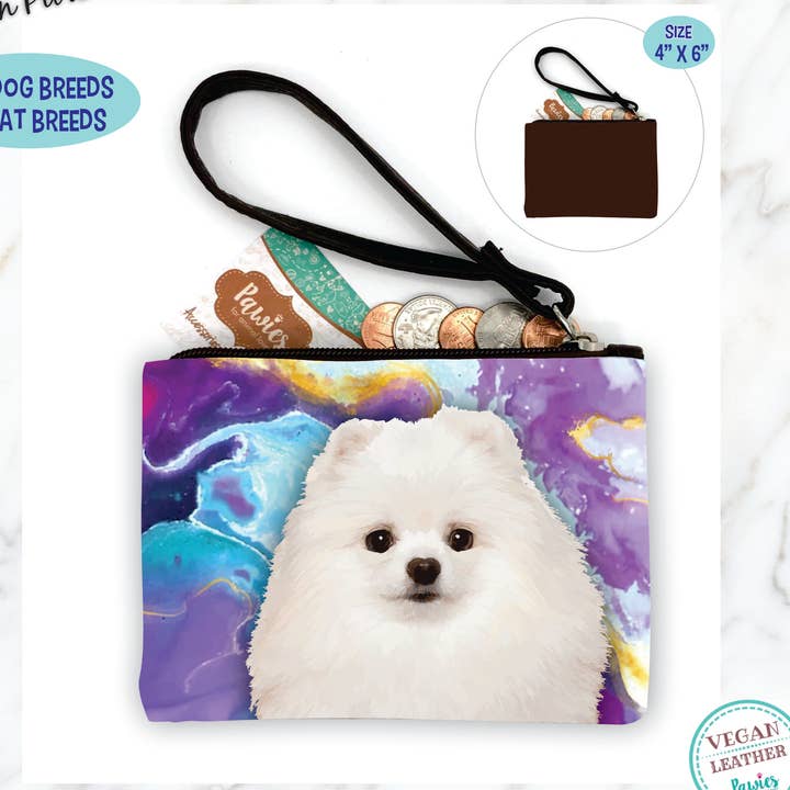 Porte-monnaie blanc de Poméranie • Présentoir au sol en option pour la vente par pawies