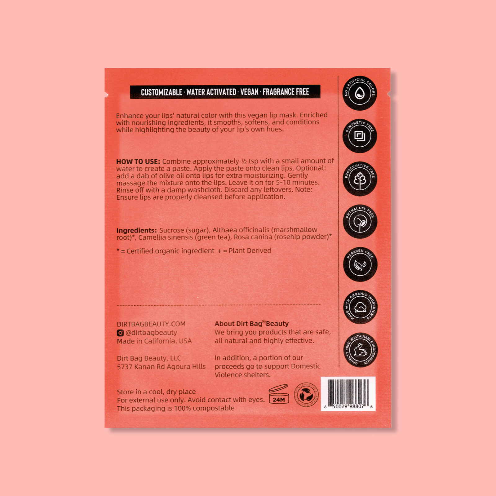 Dirt Bag Beauty - Vente Soin/masque pour les lèvres - Masque Lèvres en Poudre Végan Bio - Sublime la Couleur et Hydrate1