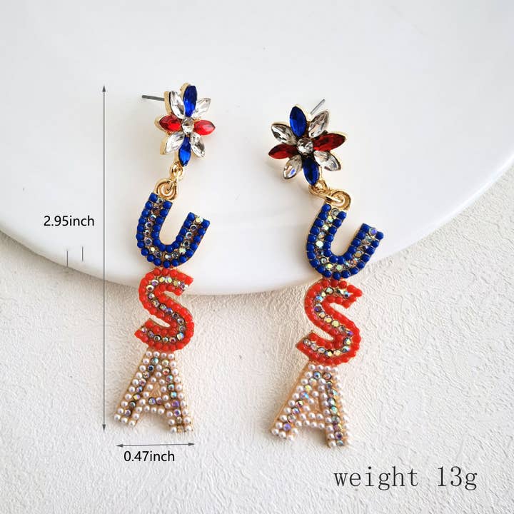 Wholesalesir - Wholesale Dangle Earrings - Alloy Set Rice Bead Earrings With Letters USA Earrings