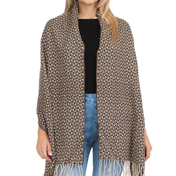 Cap Zone - Wholesale Scarf - Women's - Navajo Aztec Geometric Patterned Fringe Trim Brushed Blanket6