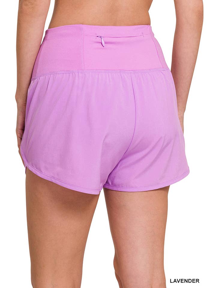 42POPS - Wholesale Shorts - Women's - ",,...._ High Waisted Zippered Back Pocket Running Shorts