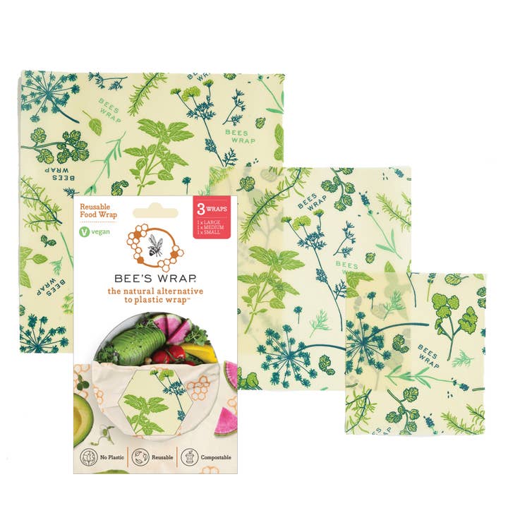 Bee's Wrap - Wholesale Food Storage Wrap/Bag - Assorted 3 Pack - Herb Garden, Plant Based Wax