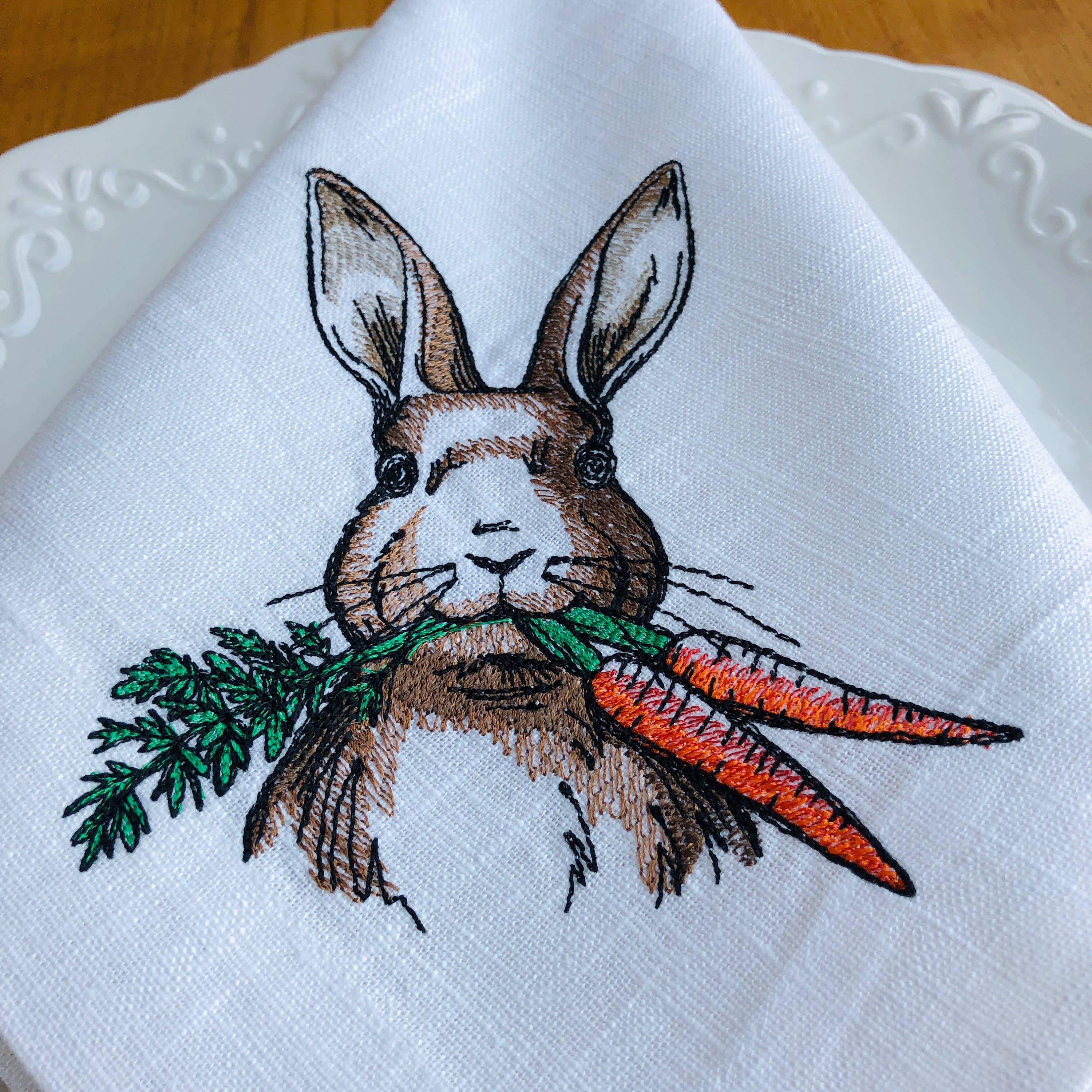 Belle Linen - Wholesale Dinner & Cloth Napkin - Embroidered Easter Bunny Linen Dinner Napkin4