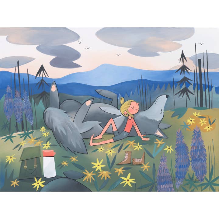 Fine Art Print - Wildflower Wolf (Design 96) for wholesale by Megan Marie Myers Art