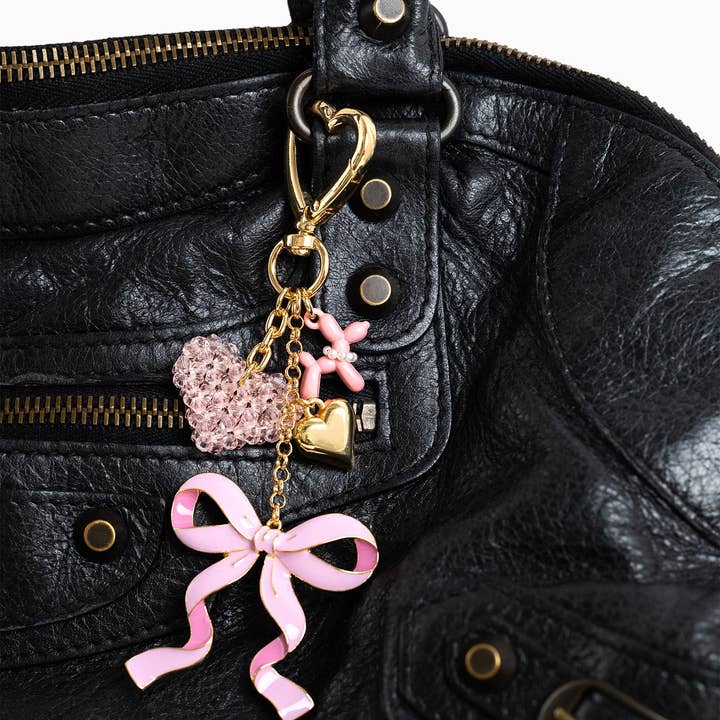 Sessori - Wholesale Keychain – Women's - Sweet Bow with Beaded Heart Bag Charm2