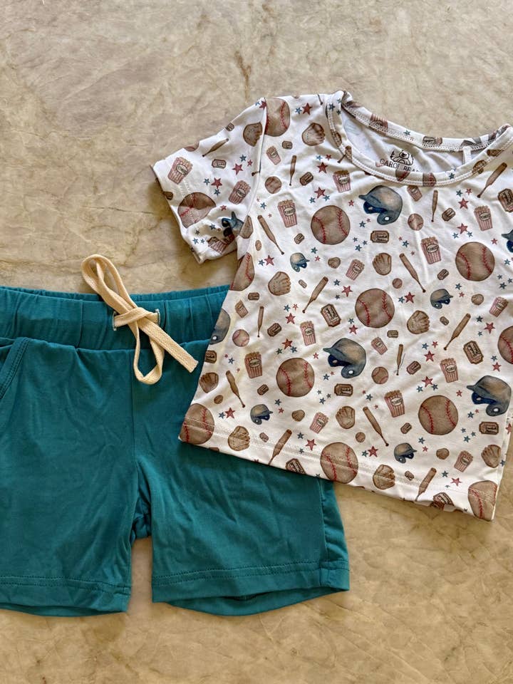 Baby Boy Baseball Outfit Set – Short Sleeve Top & Pocket Shorts | Bamboo Blend for wholesale by Carol Bear Apparel