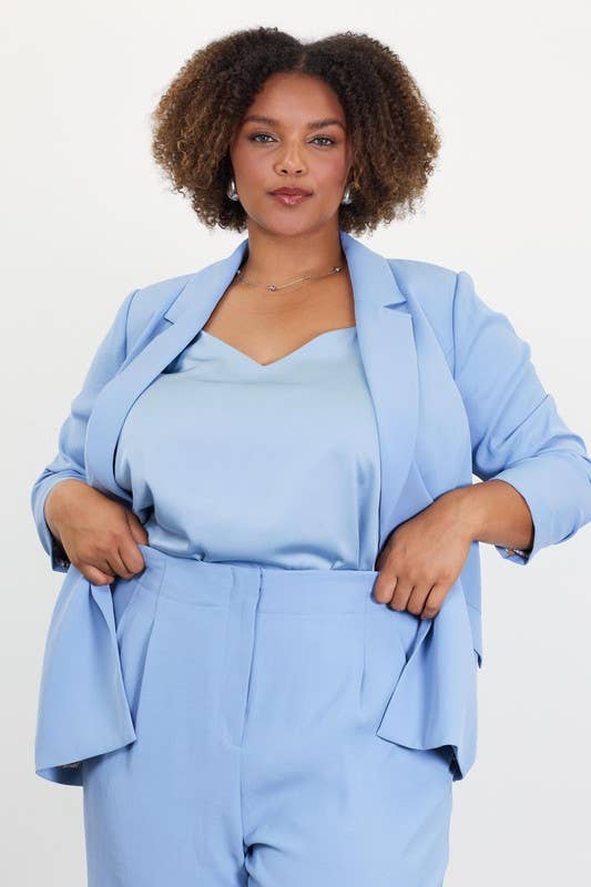 SKIES ARE BLUE - Wholesale Blazer - Women's - Plus Size Recycled Poly Shirred Sleeve Blazer6