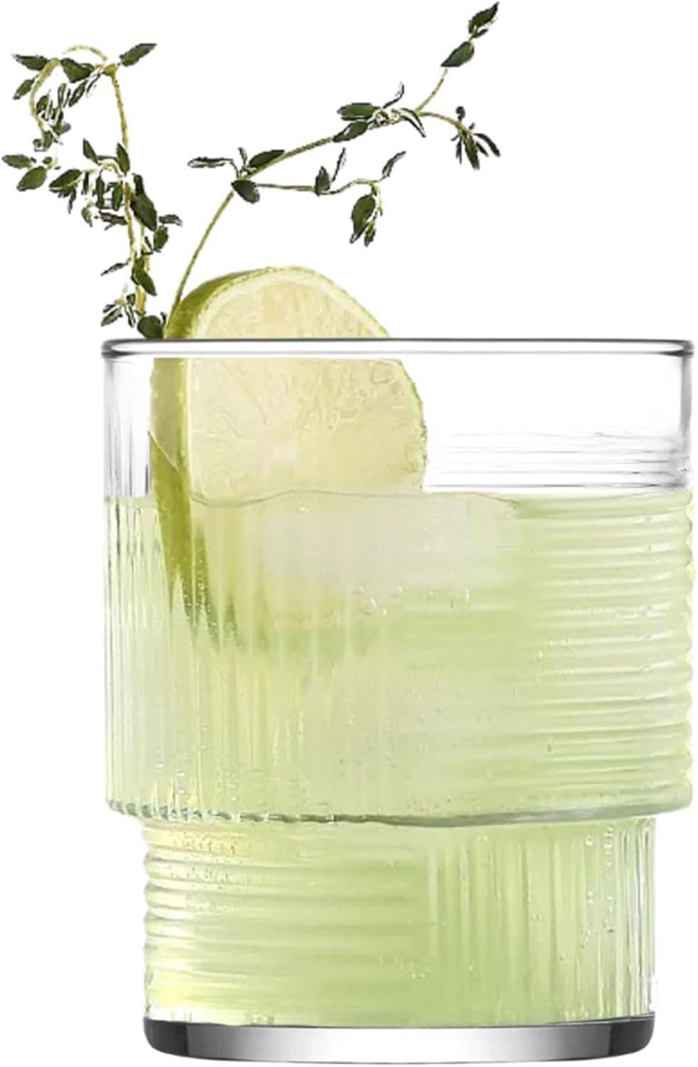 Biomatea - Vendita all'ingrosso Bicchiere/tazza - Set di 6 bicchieri | Bicchieri da 325 ml per matcha | Bicchiere a coste con motivo geometrico | Bicchiere per matcha, frullati, acqua, bibite, bicchieri da bere, IMPILABILI1