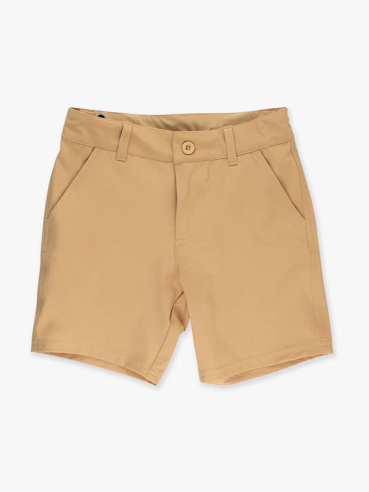 Shorts hybrides classiques kaki pour garçons pour la vente par RuffleButts + RuggedButts